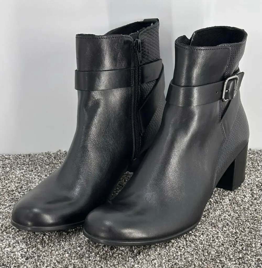 ECCO DRESS CLASSIC 35 WOMENS ANKLE BOOTS LEATHER BLOCK HEEL BLACK SZ 39EU 8-8.5